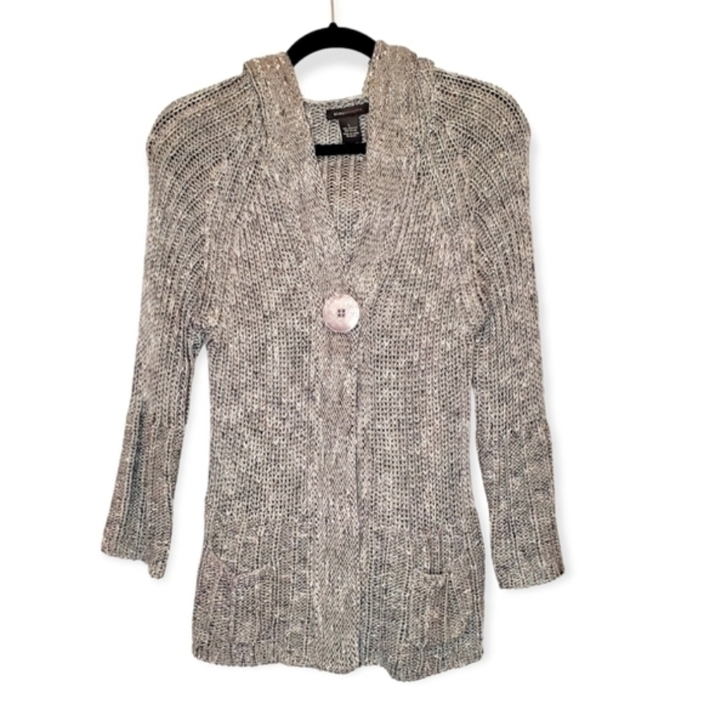 NWOT BCBGMAXAZRIA Chunky Knit 3/4 Sleeve Hooded Cardigan